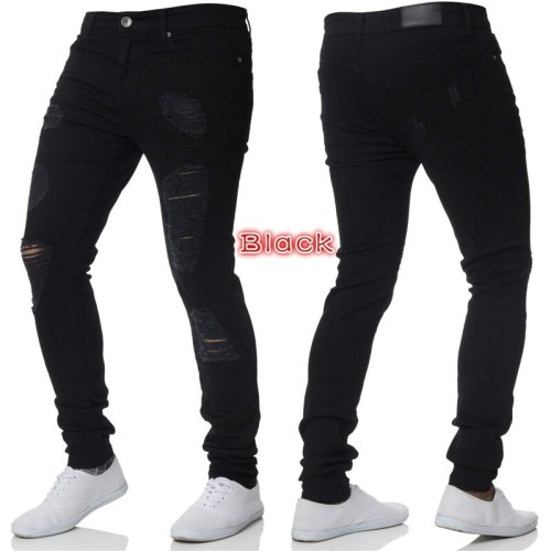 Men Ripped Jeans Blue Skinny Slim Fit Denim Pants