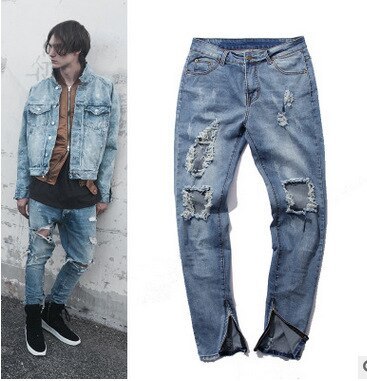 Men Slim Fit Washed Jeans Street Hip Hop Pant Pants