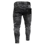 Men Ripped Skinny Jeans Black Biker Pencil Long Pants 801021