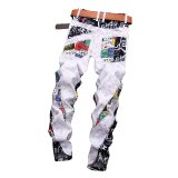 Men's Elastic Slim Straight Print Jeans Pants TS403647