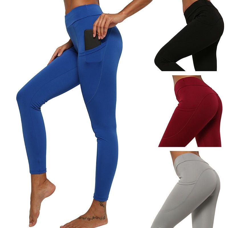 Women's Sexy High Waist Side Cell Phone Pocket Yoga Pant Pants 900516