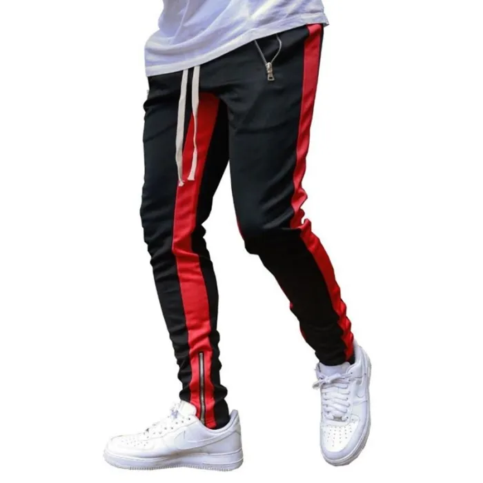 Men Side Stripe Fashion Hip Hop Zipper Pocket Pants 19CK0314