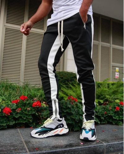 Men Side Stripe Fashion Hip Hop Zipper Pocket Pants 19CK0314