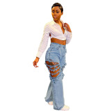 Fashion Women Hollow Out High Waist Jeans Pant Pants X113546