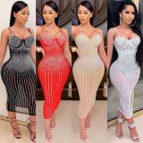 Sexy Sheer Mesh Diamond Strapless V Neck Evening Party Club Dresses X380516