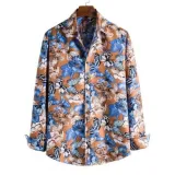 Fashion Butterfly Print Button Men's Long-Sleeve Shirts Tops CS0516