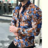 Fashion Butterfly Print Button Men's Long-Sleeve Shirts Tops CS0516