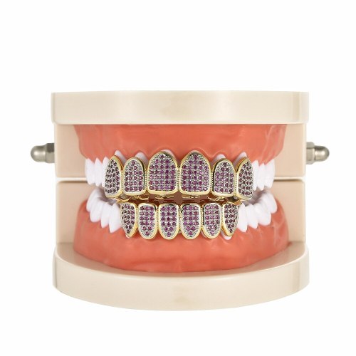 Purple AAA CZ Micro Pave Top Bottom Tooth Socket BESYT07384