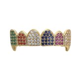 Hiphop Colorful AAA Cubia Zircon Gold Vampire Tooth Socket BESYT07182