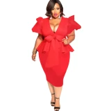 Sexy V-Neck Short Sleeve Office Dresses D106273