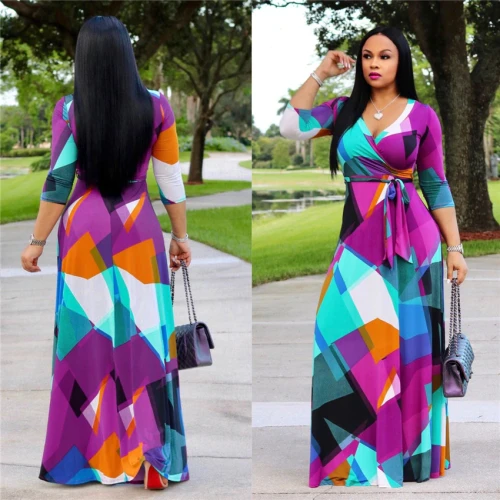 Women Summer Sexy V Neck Floral Printed Long Sleeve Dresses D226071