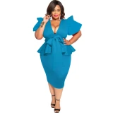 Sexy V-Neck Short Sleeve Office Dresses D106273