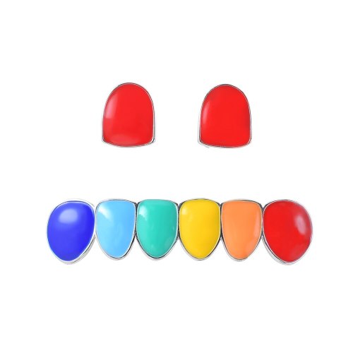 Rainbow Hiphop Gold and Silver New Punk Round Single Tooth Socket