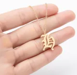 Women Stainless Steel A-Z Old English Letter Name Choker Necklaces 23ZMXLBG