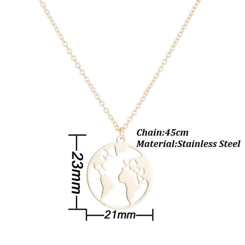 Stainless Steel World Map Necklace With Pendant xl34758