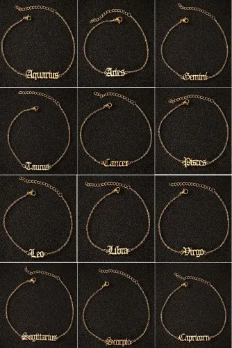 Women Best Gift Old English Letter Zodiac Charm Anklets JL00112