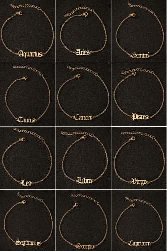 Women Best Gift Old English Letter Zodiac Charm Anklets JL00112
