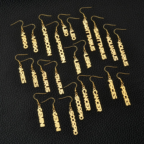 New 18K Stainless Steel 12 Constellation Letter Elegant Earrings YX007081