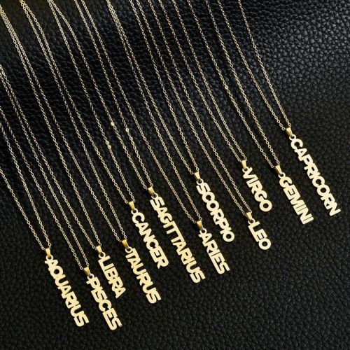 Women Men Gold Color Stainless Steel Letter 12 Constellations Pendants Necklaces YX00213