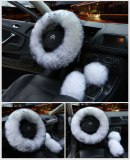 Women Winter Warm Plush Fuzzy Car Steering Wheel Cover 3Pcs Set 0089910
