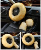 Women Winter Warm Plush Fuzzy Car Steering Wheel Cover 3Pcs Set 0089910