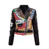 Women And Men PU Leather Jacket Printed Coats