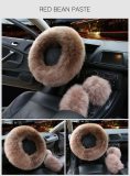 Women Winter Warm Plush Fuzzy Car Steering Wheel Cover 3Pcs Set 0089910