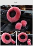 Women Winter Warm Plush Fuzzy Car Steering Wheel Cover 3Pcs Set 0089910