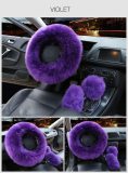 Women Winter Warm Plush Fuzzy Car Steering Wheel Cover 3Pcs Set 0089910
