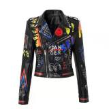 Women And Men PU Leather Jacket Printed Coats
