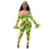 Fashion Women Print Off-Shoulder Sexy 2 Piece Bodysuits Bodysuit Outfit Outfits HB404253