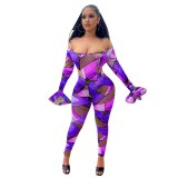 Fashion Women Print Off-Shoulder Sexy 2 Piece Bodysuits Bodysuit Outfit Outfits HB404253
