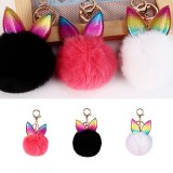 13Colors Cute Pom Pom Fur Rabbit Ear Ball Car Keychains SKL-0617