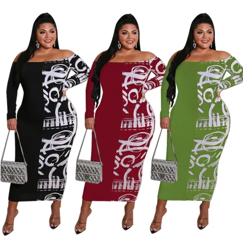 Women Long Sleeve Sexy Slash Neck Elegant Maxi Dresses A14051