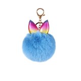 13Colors Cute Pom Pom Fur Rabbit Ear Ball Car Keychains SKL-0617