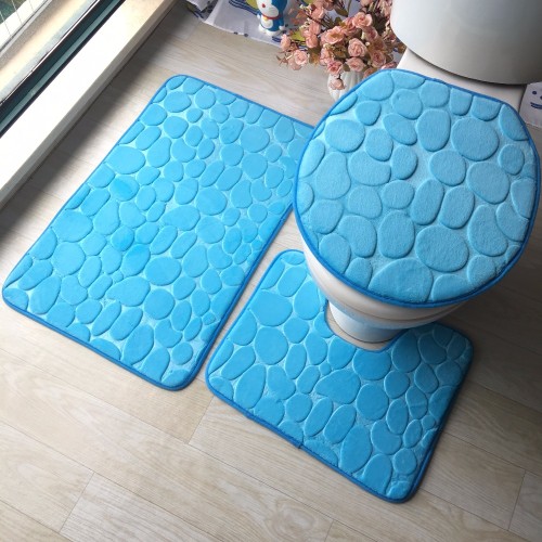 Blue Waterproof Bathroom Carpets 3 Piece Sets 252025263