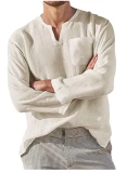 Men's Long Sleeve V Leisure Beach Linen Shirt Shirts Tops ST2103647
