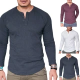 Men Casual Solid Color O Neck Long Sleeve T-shirt Tops A04152
