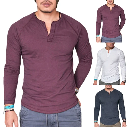 Men Casual Solid Color O Neck Long Sleeve T-shirt Tops A04152
