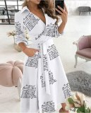 Women A-Line Wrap Print Long Sleeve V-Neck Dresses ST2101526