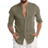 Men's Blouse Long Sleeve Cotton Linen Shirt Loose Tops