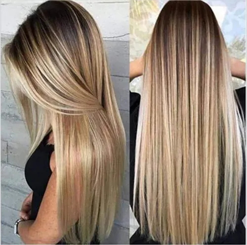 Fashion Dyed Black Gradient Long Straight High Temperature Silk Hair Wigs