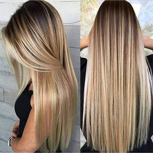 Fashion Dyed Black Gradient Long Straight High Temperature Silk Hair Wigs