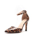 Women Pointed Toe Leopard Metal Strap High Heels 801-1324