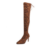 Autumn Women's Pointed Leopard Print High Heel High Boots 60910-12