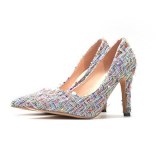 Women Mixed Color Sexy Pointed Party Wedding High Heels 80112