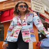 Fashion Newspaper Print High Street Jacket Coats 2020617#