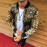 Men's Autumn Slim Leopard Print Round Collar Jacket Coats