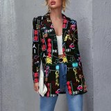 Women Fashion Printed Single Button Long Sleeve Coats 202738#