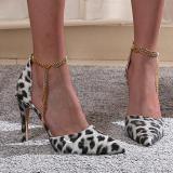 Women Pointed Toe Leopard Metal Strap High Heels 801-1324